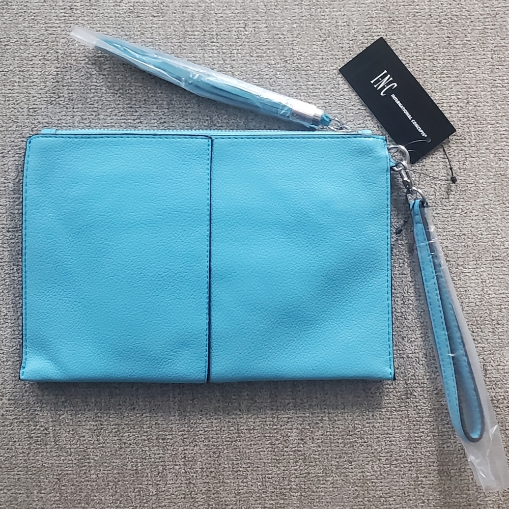 INC Aruba Blue Tassel Clutch/Wristlet